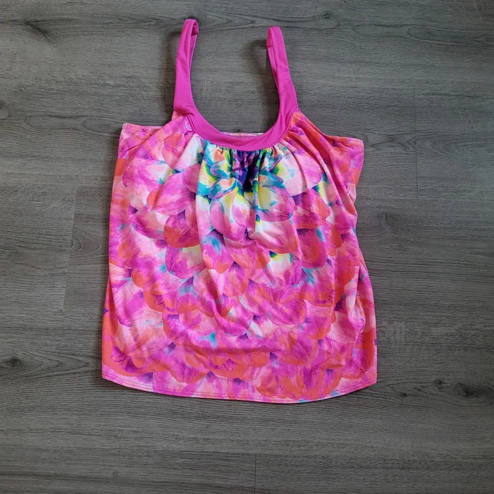 Coco Reef‎ Pink Floral Swim Tankini Top Built in Bra 34DD Underwire Adjustable